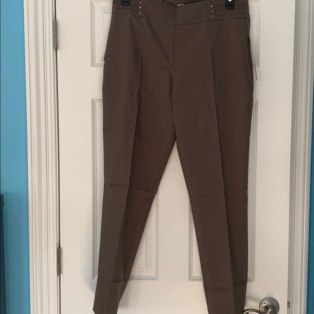 Brown pants slim leg tummy control